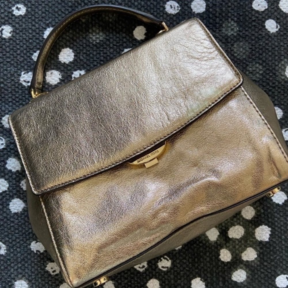 NEW Gold Leather Ava Satchel Bag Medium